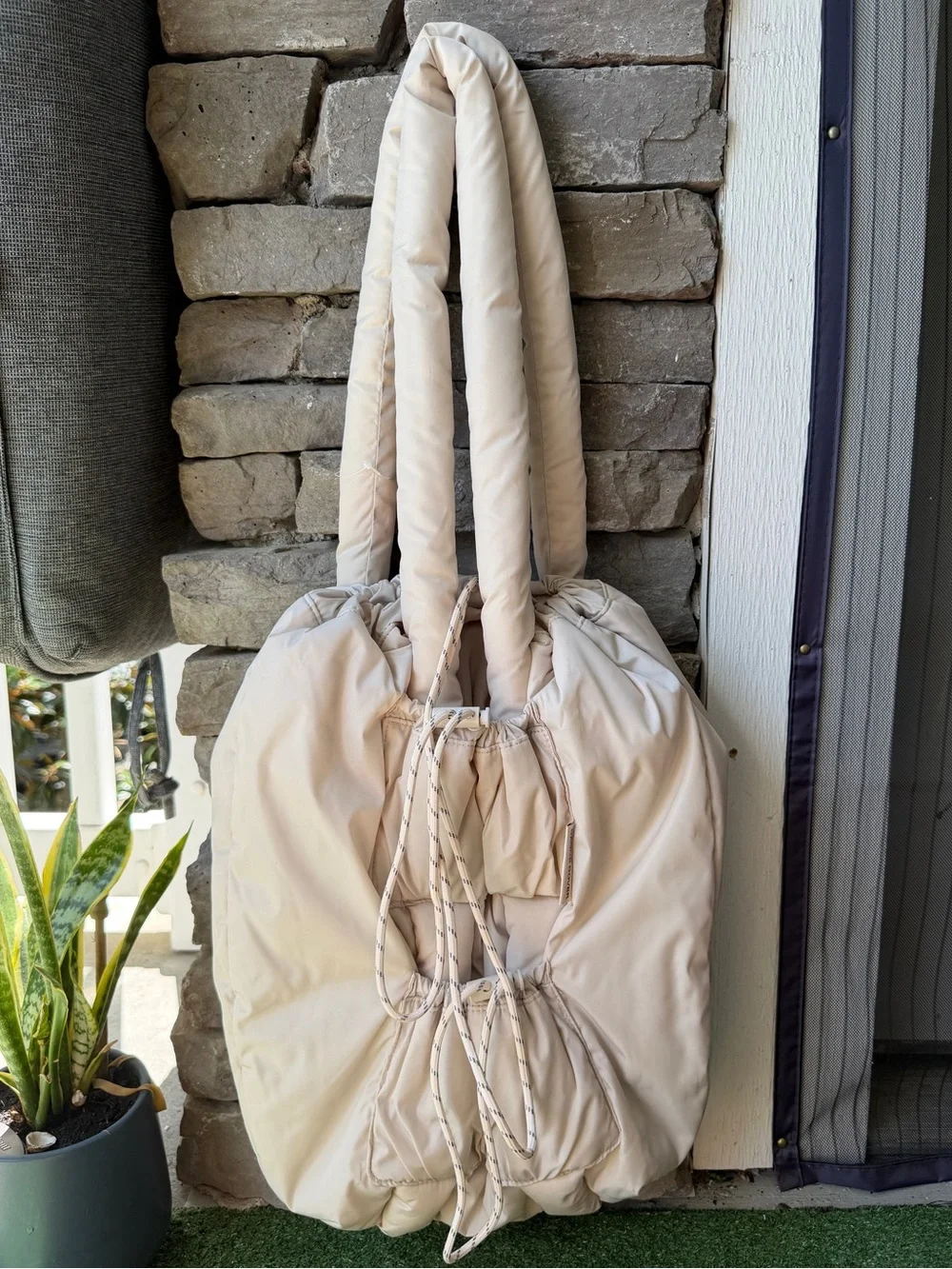 Dagne Dover Kal Puff Drawstring Tote Moonbeam
